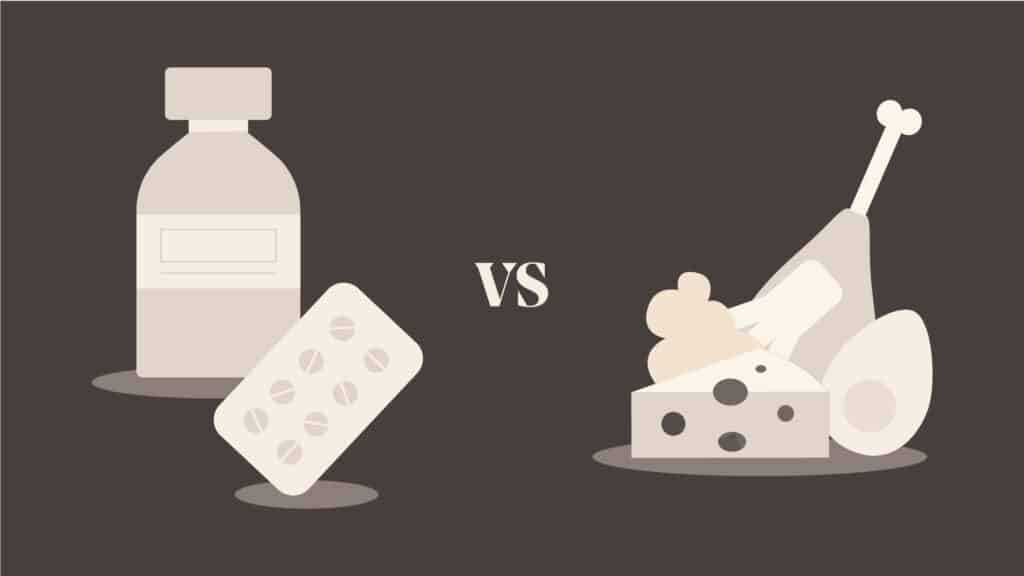 graphic depicting medicines vs healthy foods.
