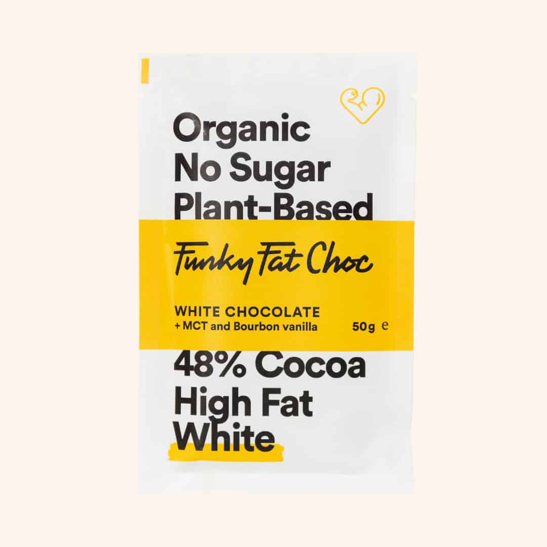 Funky Fat Choc White + Bourbon Vanilla Funky Fat Choc White + Bourbon Vanilla in wrapper