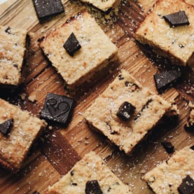 Low-carb blondies on a chopping board