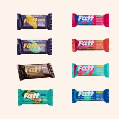 Fatt bar bundle showing all products on a cream background