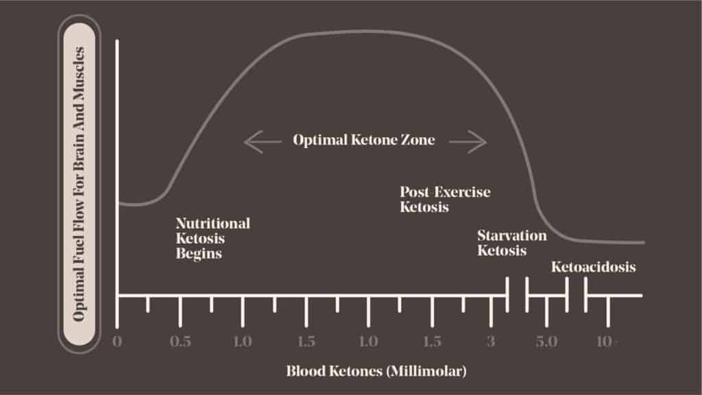 graphic showing blood ketones and the optimal space for ketosis.