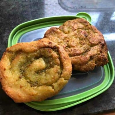 pesto swirls on a kitchen counter