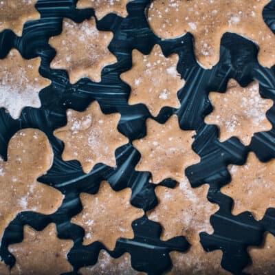 low carb gingerbread dough cut out into biscuits