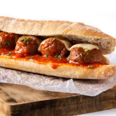 low-carb meatball sub on a chopping board